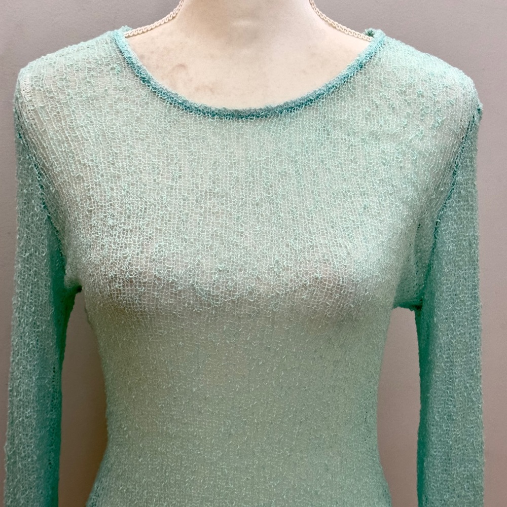 Putumayo Vintage Unique Sheer Long-Sleeve Sweater Sea Green/blue Top, one size